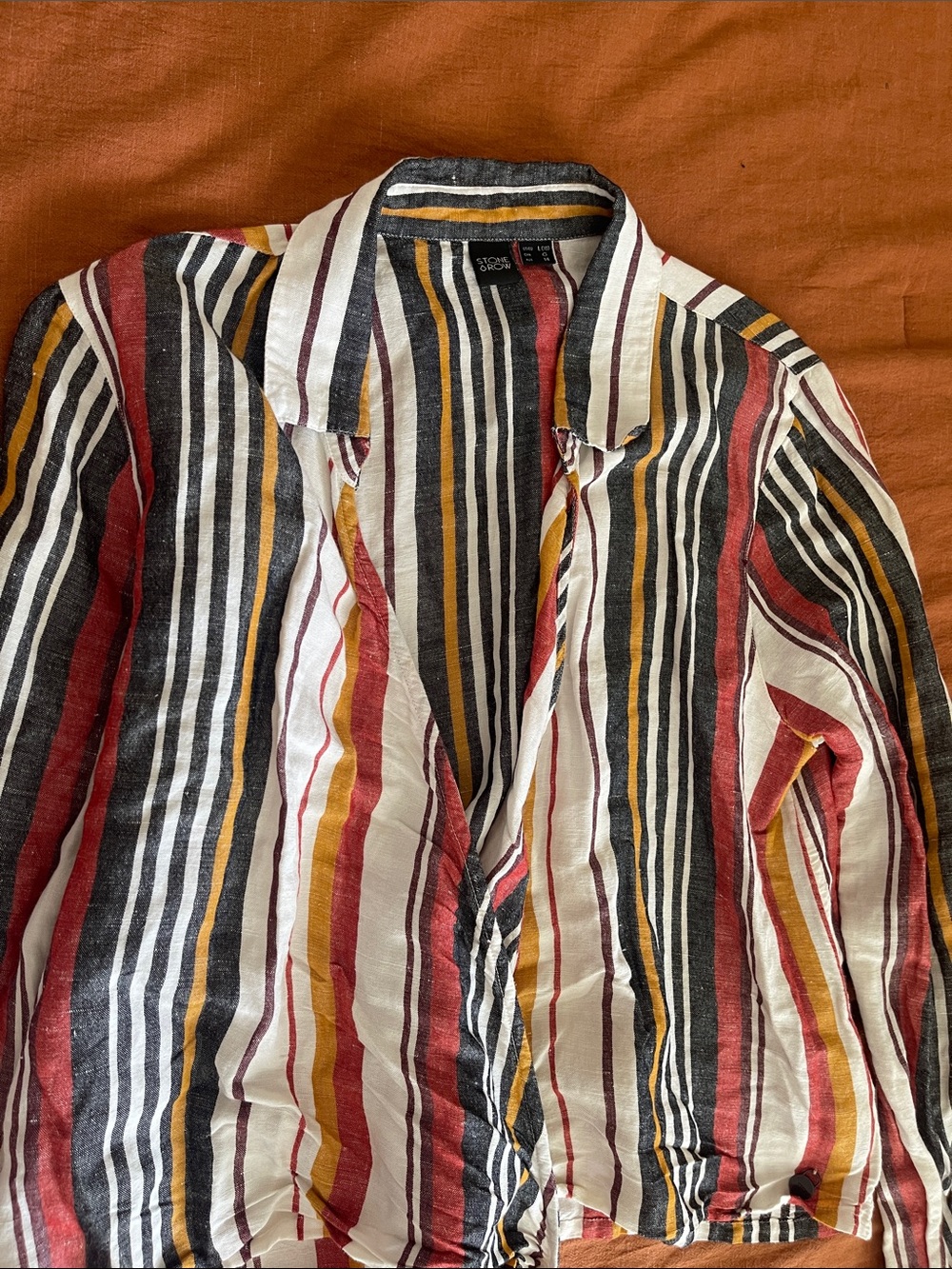 Volcom Striped Button-Up Shirt in Black, White, Mustard & Red